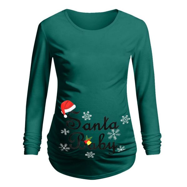 Moda Annelik Giysileri Noel Tops Elbise Hamile Kadın Elbise Uzun Kollu Baskı T-shirt Yuvarlak Boyun Gömlek Vestido LJ201123
