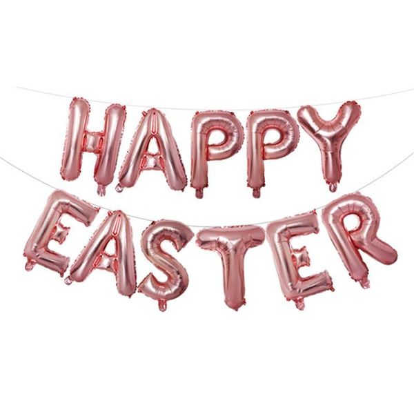 

happy easter banner foil balloons rose gold silver easter confetti balloons ribbon set baby baptism party decor kids toys balls yxlflr