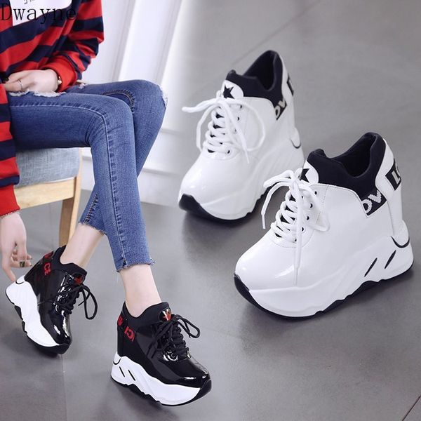 

platform women shoes 2020 height increasing pu wedges platform heels shoes sneakers women casual shoes chaussure femme, Black