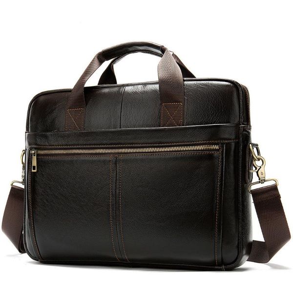 

genuine cowhide leather business affairs man portable briefcase concise solid color single shoulder package messenger bag men