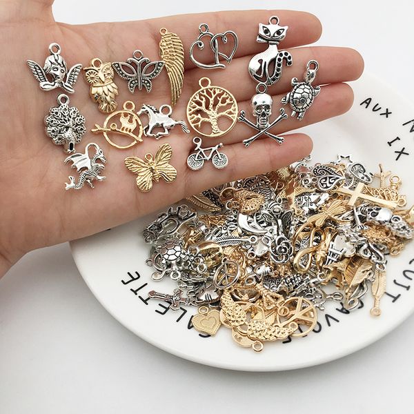 

20pcs/set vintage mixed metal animal birds charms beads handmade diy bracelet pendant neacklace clips jewelry making findings, Bronze;silver