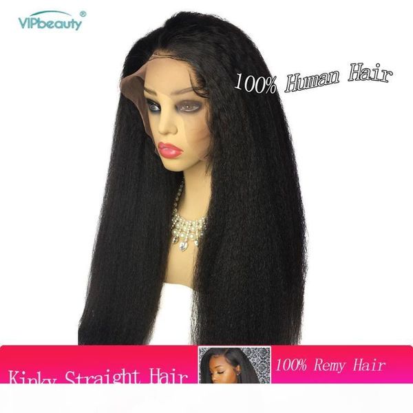 

vipbeauty 100% human hair wigs kinky straight hair 13x4 front lace human wigs brazilian remy wig for black women, Black;brown
