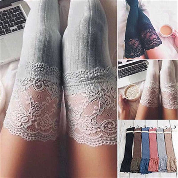 

fashion women lace over knee high cotton vertical stripes stockings, Black;white