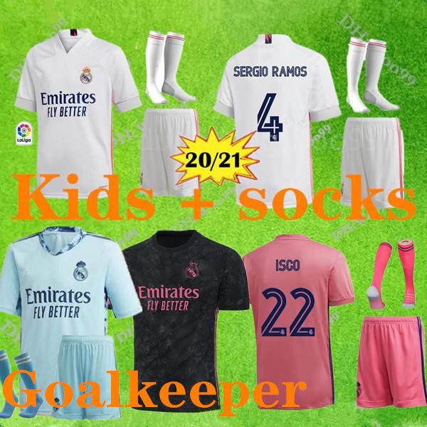 

goalkeeper real madrid 2021 goalkeeper boy kit soccer jersey #1 navas soccer shirt 20 21 gk #25 courtois #30 luca hazard football uniforms, Black