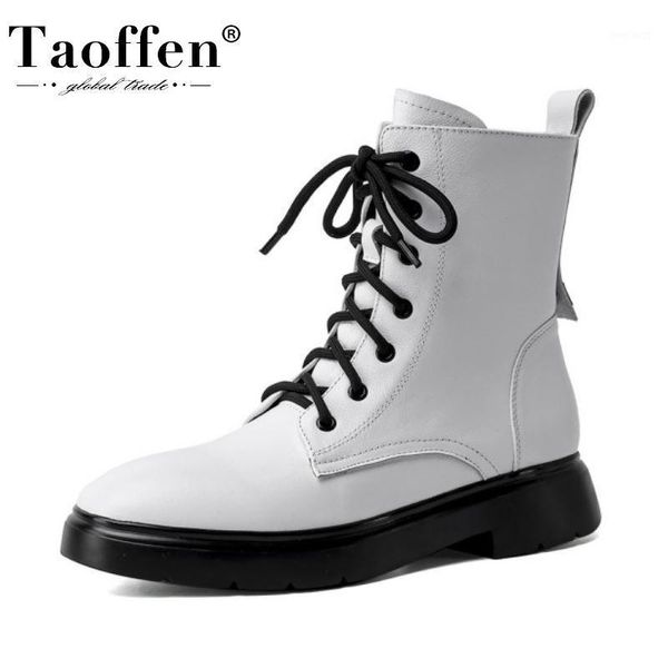 

taoffen new women ankle boots real leather zipper fashion winter short boots women daily ladies footwear size 34-391, Black