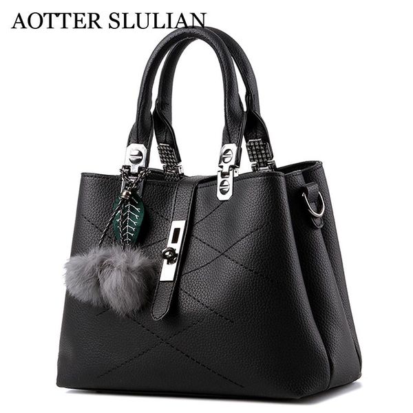 

messenger women bags leather handbags totes for crossbody shoulder bag with fur ball purse pocket women sac a ladies hand bag