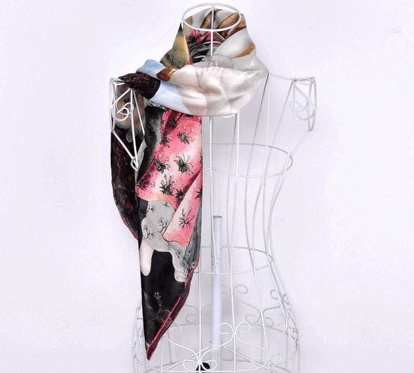 

women bandana natural silk vintage shawl poncho summer scarf square size famous works sandro botticelli's11, Blue;gray