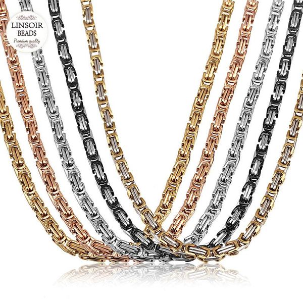 

new 5 colors rhodium tone rose gold color stainless steel byzantine box chain necklace men chunky chains jewelry findings making, Silver