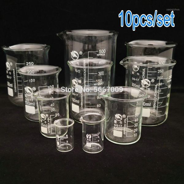 

10pcs/set lab 5ml 10ml 25ml 50ml 100ml 150ml 200ml 250ml 300ml 500ml gg-17 graduated transparent borosilicate glass beaker1