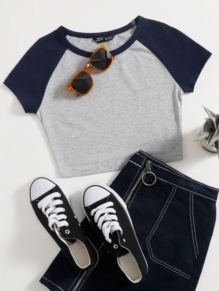 

raglan sleeve two tone crop i0yw#, White