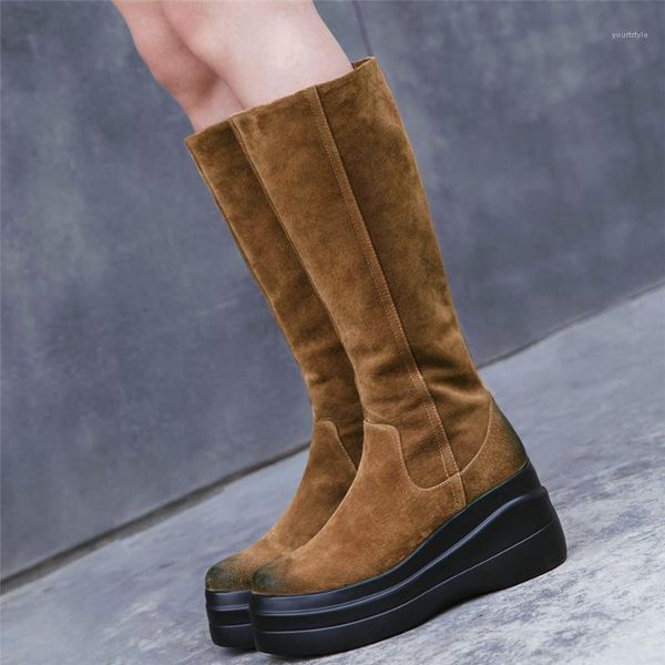 

thigh high pumps shoes women genuine leather wedges high heel motorcycle boots female chunky platform oxfords shoes casual1, Black