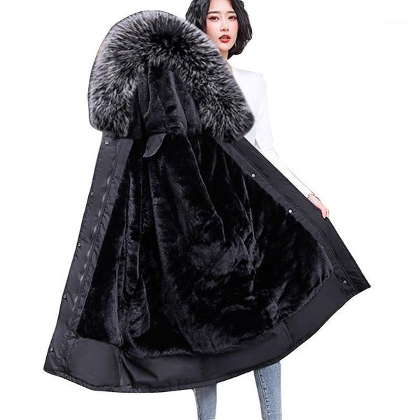

2021 new winter jacket women plus size 6xl warm parkas hooded down cotton padded parka female jacket long coat slim warm outwear1, Black