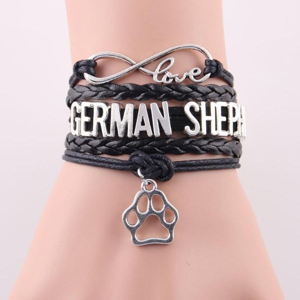 

2020 new charm leather wrap german shepherd bracelets & bangles pet dog theme women men jewelry drop shipping, Golden;silver