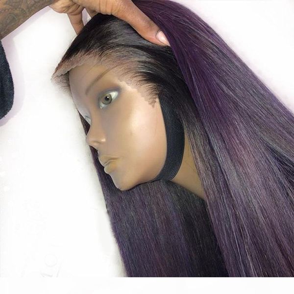 

dark purple ombre human hair wigs 360 lace frontal 13x4 lace front wig with baby hair pre plucked full lace straight, Black