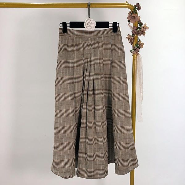 

spring 2020 new fashion vintage british high waist skirt fashion girl plaid long skirt elegant long skirts for women pleated1, Black