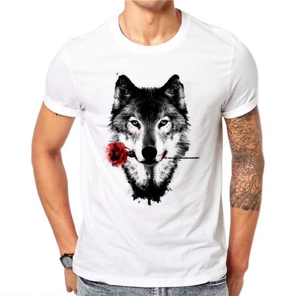 

3d wolf rose t shirt men summer funny wolf man's t-shirt casual white hip hop animals shirt plus size 4xl sport hooded sweatshirt hoodi
