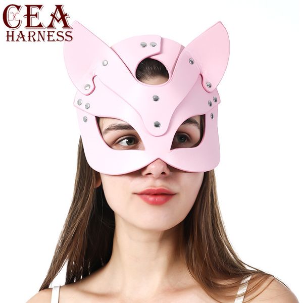CEA Rosa Frauen Sexy Maske Catwomen Mode Halbgesicht Augenmasken Karneval Party Ohrmaske Erwachsene Fetisch Fancy Play Leder Requisiten Maske 201026