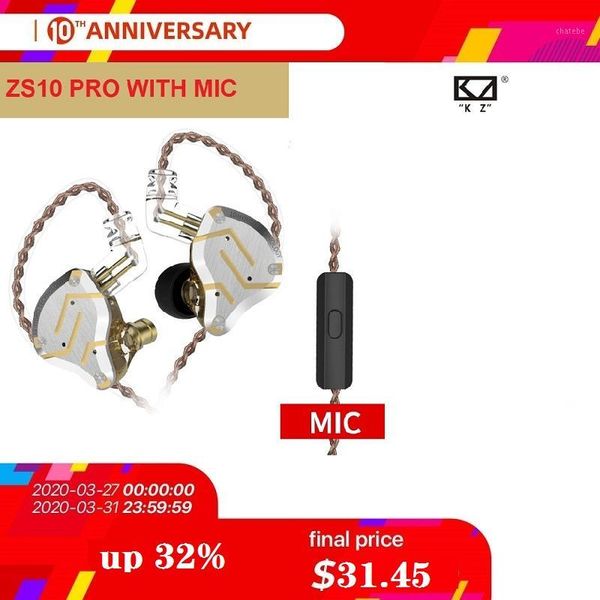 

kz zs10 pro gold metal headset 4ba+1dd hifi hybrid earphone dj earbudszs10pro as10 as16 zsx zsr1