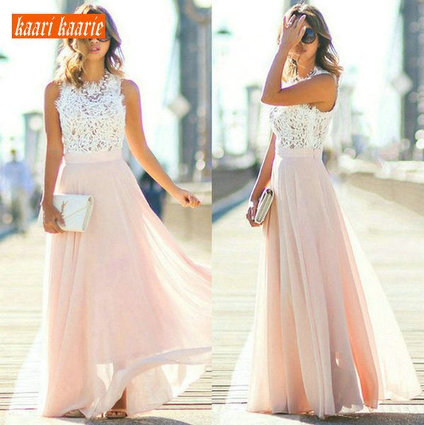 

fashionable women long evening gown 2020 formal dresses o-neck chiffon lace zipper ankle length a-line slim fit prom dress lj201124, White;black