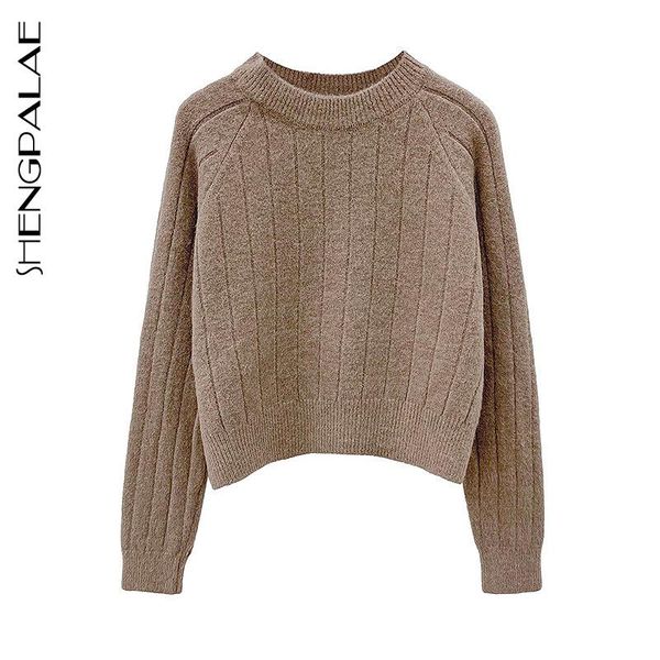 

shengpalae 2020 new autumn and winter women's short sweater loose white round neck long sleeve knitted pullovers fashion zt1403, White;black