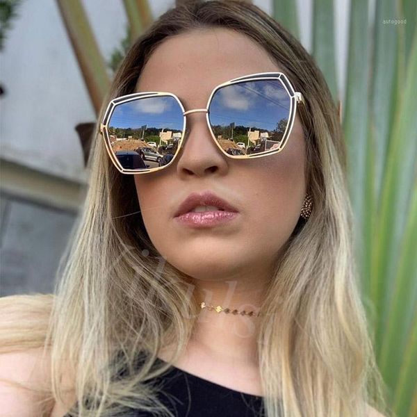 

sunglasses 2021 trendy polygon women male unique border design vintgae square sun glasses punk eyewear men oculos uv4001, White;black