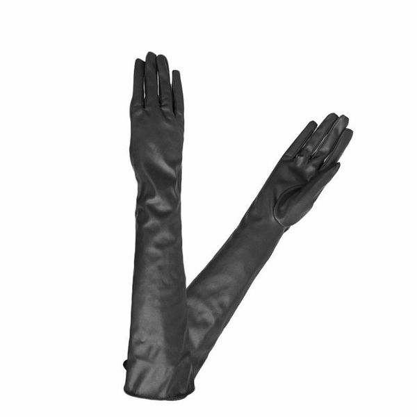 

five fingers gloves men women pu leather long winter warm full elbow outdoors black red stage performance fashion show mittens, Blue;gray