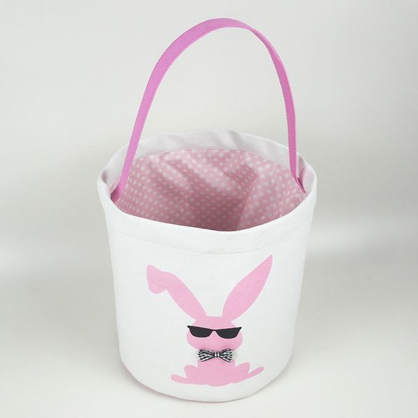 

funny rabbit printed easter bucket portable canvas cotton bunny easter handheld basket kids easter hunt egg candy storage bucket vtky2177