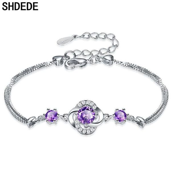 

shdede flower bracelets for women female ladies cubic zirconia party gift fashion jewelry accessories korea trendy -wh, Golden;silver
