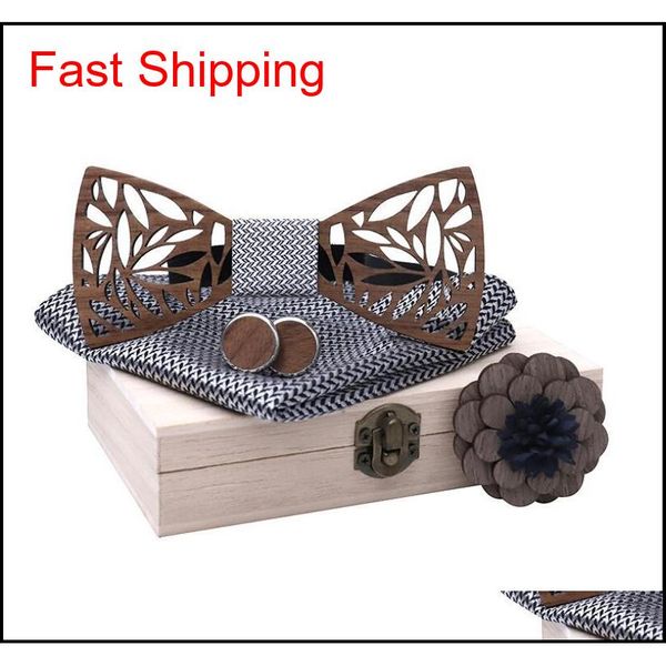 

classic handmade mens wood bow tie with matching pocket square and men's cufflink qyllsx mj_fashion, Black;gray