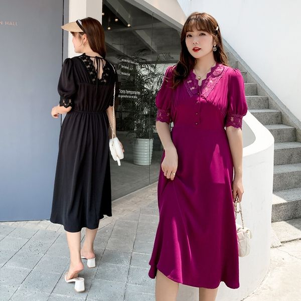 

0tkmy shuangfu sleeve size summer new short large french dress dress socialite style wear fat k1006 women's mid-length mm jjgwl, Black;gray