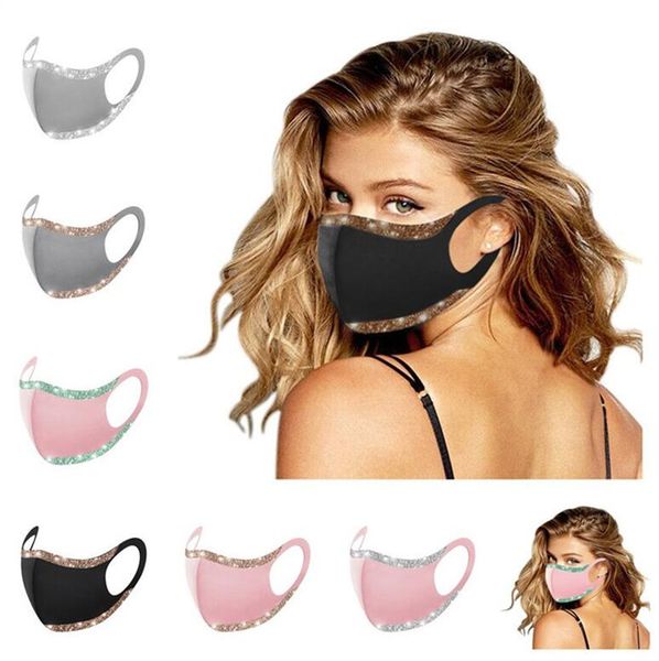 

fashion bling glitter face mask solid color protective masks washable reusable adults women mouth cycling dustproof party mask cover f102101, Black;white