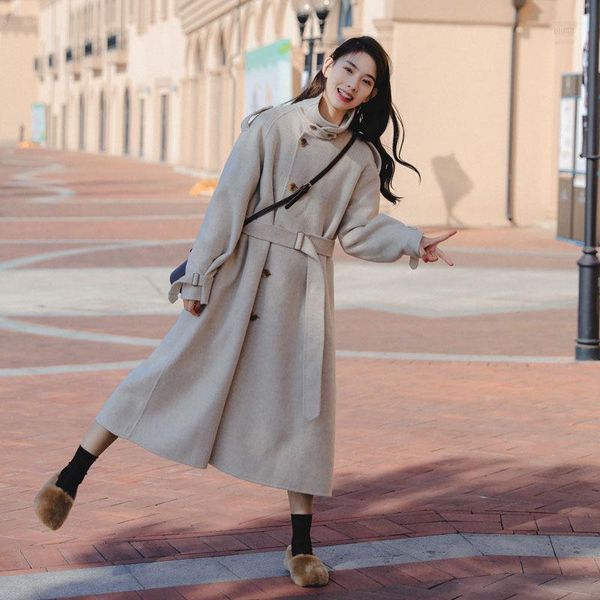 

2020new autumn windbreaker women double breasted long trench coat korean women clothe streetwear cost-effective temperament coat1, Black