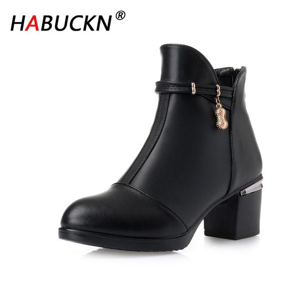 

habuckn женщины пинетки зима 2020 новый сияющий высокий каблук модный толстые шерсть теплый ladies пинетки короткие большой размер 35-43, Black