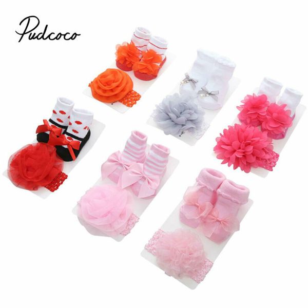 

1set newborn socks+ headband baby bows hair band infant lace soft baby girl socks cotton anti slip baby socks meia infantil y201009, Pink;yellow