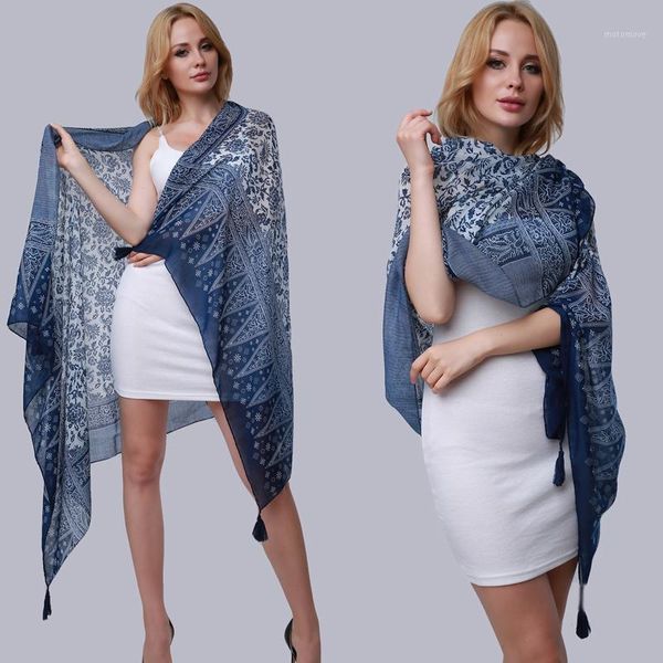 

large size summer scarf women long shawl printed beach cover up female navy blue scarves 175*100cm1, Blue;gray