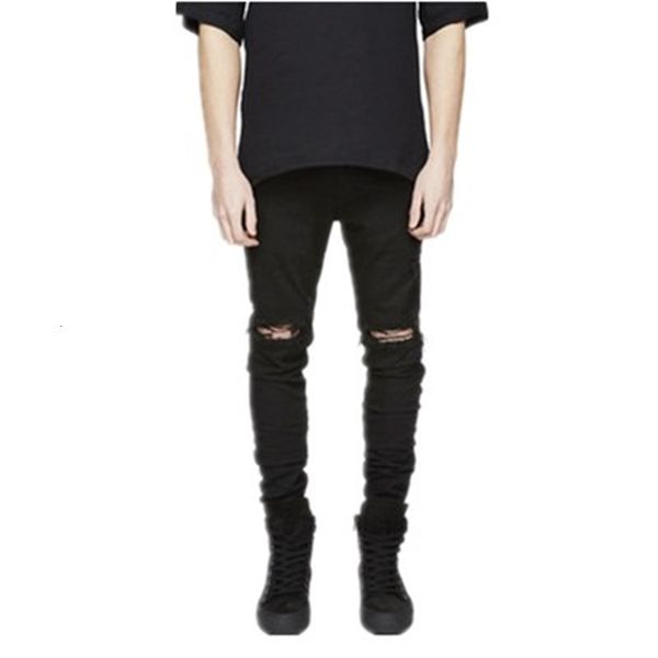 

2021 new men's male fashion casual trousers american high-street jeans slim-fit destruction knee-hole stretch long denim pants d5hb, Blue
