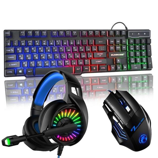 

russian/english layout wired gaming sets keyboard mice earphone 104 keycaps rgb lighting keyboard 2400 dpi mouse for pc laptop
