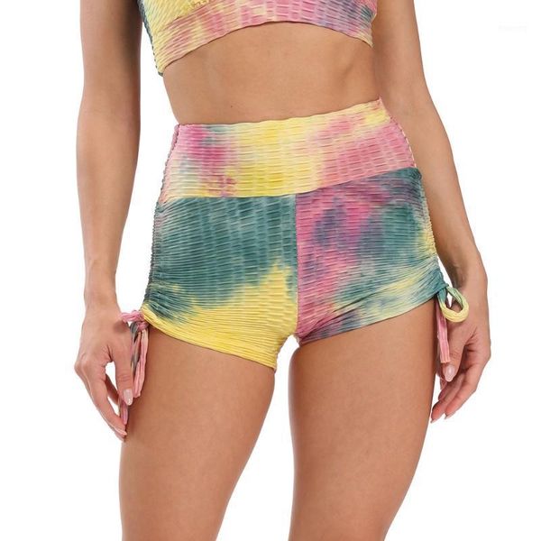 

running shorts ladies printed jacquard sweat-absorbent tie-dyed fitness yoga shorts1, Black;blue
