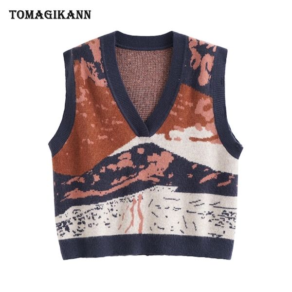 

sweater womens vest v neck abstract floral knitted vests 2020 autumn winter retro sleevless knitting pullover coat h1211, White;black