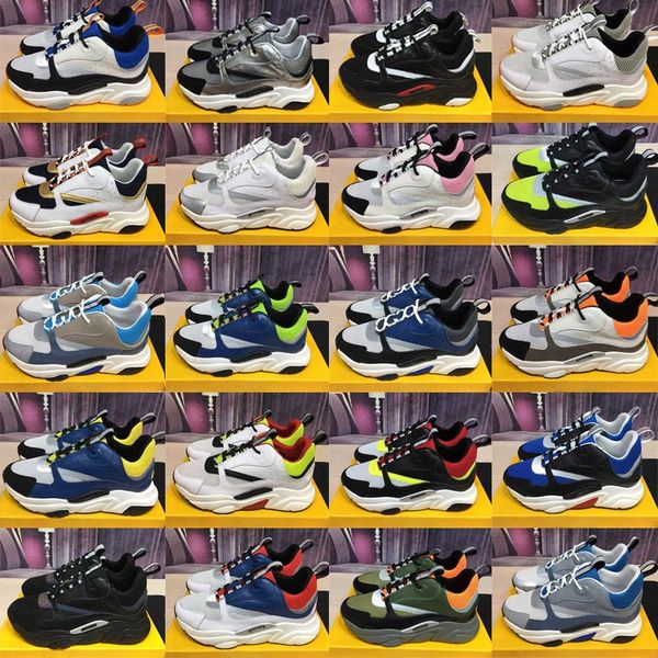 

men lace-up b22 sneaker white leather calfskin sneakers technical knit women platform sneakers blue grey trainers with box oblique g6oq#, Black