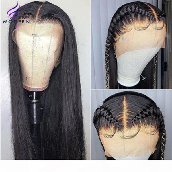 

modern show 13x4 lace front human hair wigs brazilian straight hair wig for black women pre plucked150% density remy, Black;brown
