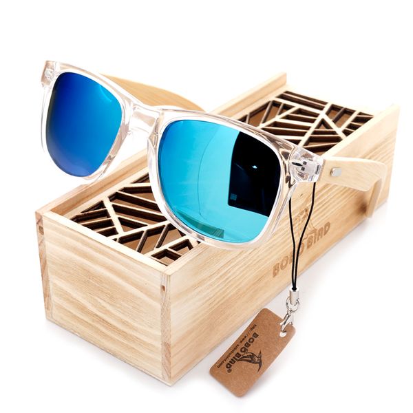 Bobo Bird Unisex Square Sunglasses Женские поляризованные деревянные солнцезащитные очки чистый цвет мужчин, главы, Lunette de Soleil Femme J1211