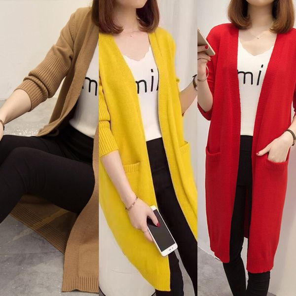 

spring 2020 new korean loose and versatile solid color cardigan coat sweater women's medium and long sweater coat kk0qh, White;black