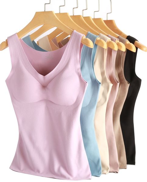 

bra thermal vest women winter underwear removable inserts shaper body sleeveless seamless warmer 201124, Black;pink