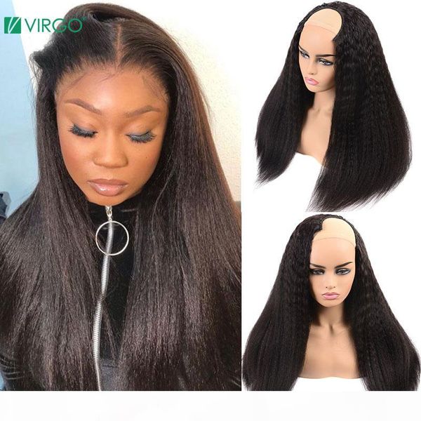 

virgo u part wig brazilian kinky straight wig hair 100% remy human hair wigs yaki human wigs glueless, Black;brown