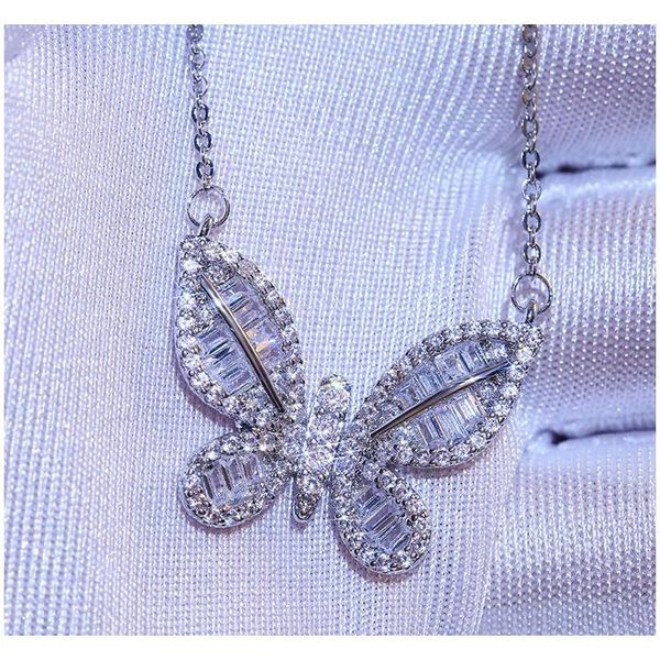 

cute rhinestone butterfly pendant necklace women bling bling zircon chain necklace wedding bridal jewelry fas sqcpsi queen66, Silver