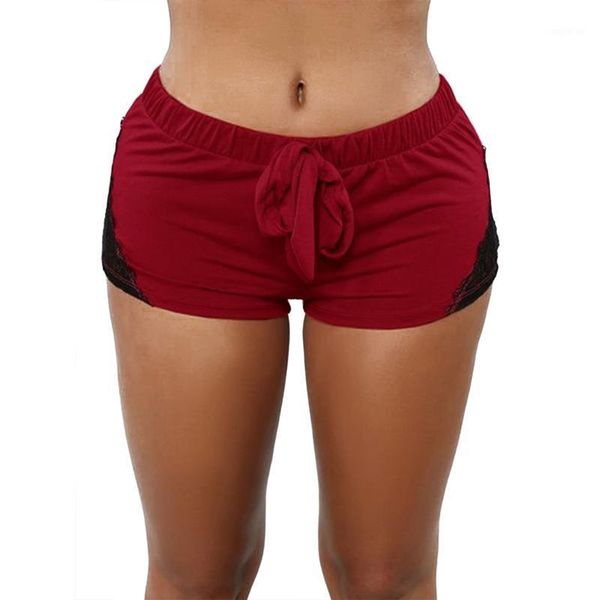 

yoga outfits casual women lace patchwork shorts skinny fashion summer running sports fitness exercise solid shorts1, White;red