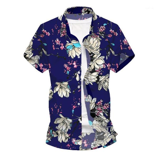 

2019 fashion summer beach hawaiian short sleeve shirt men blue floral printed casual dress shirts male comfortable clothes1, White;black