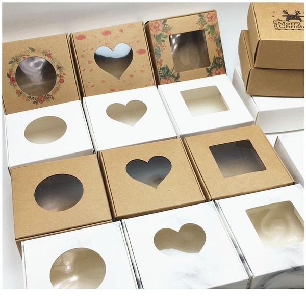 

24 pcs pvc window christmas candy brown gift packaging box for wedding\\candy\\crafts\\cake\\handmade soap packing gi bbylbs