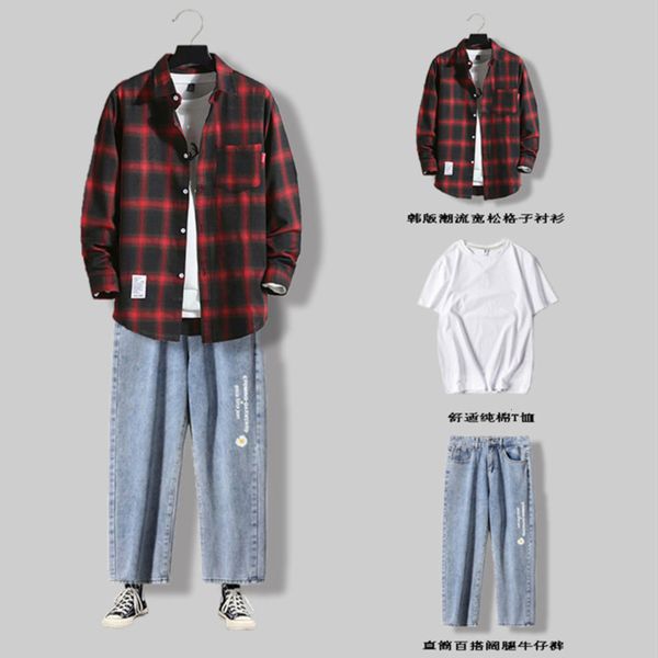 

and sports spring casual autumn suit trend korean long sleeve shirt men's wear a set with handsome clothes, Gray